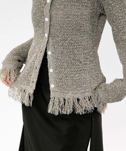 Ezick（エジック）の「nep yarn mix fringe knit ネップヤーンミックスフリンジニットポロカーディガン（カーディガン/ボレロ・レディース・グレー/ブラック・FREE）」の10枚目の写真