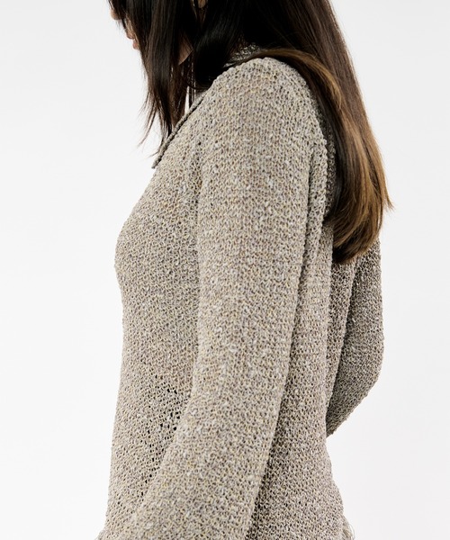 Ezick（エジック）の「nep yarn mix fringe knit ネップヤーンミックスフリンジニットポロカーディガン（カーディガン/ボレロ・レディース・グレー/ブラック・FREE）」の11枚目の写真