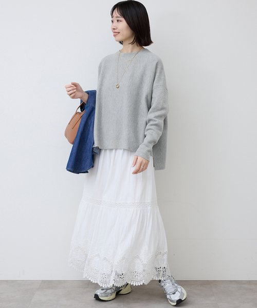 SLOBE IENA（スローブイエナ）の「《セットアップ対応可/追加2》コットンダブルフェイスプルオーバー（ニット/セーター・レディース・ベージュ/イエロー/チャコールグレー/ネイビー・FREE）」の5枚目の写真