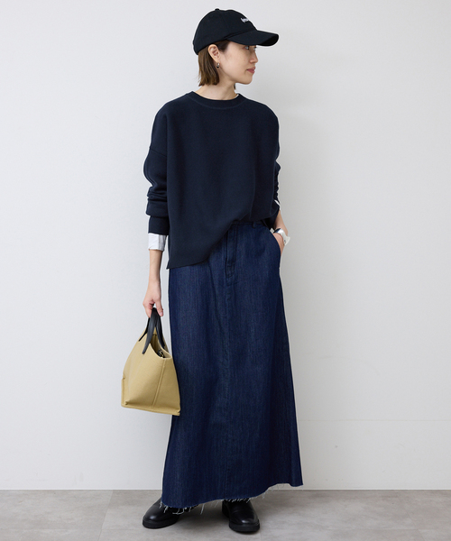 SLOBE IENA（スローブイエナ）の「《セットアップ対応可/追加2》コットンダブルフェイスプルオーバー（ニット/セーター・レディース・ベージュ/イエロー/チャコールグレー/ネイビー・FREE）」の3枚目の写真