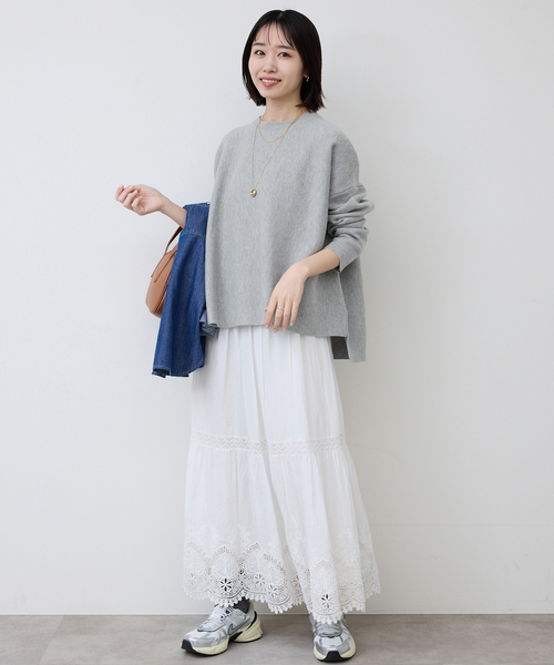 SLOBE IENA（スローブイエナ）の「《セットアップ対応可/追加2》コットンダブルフェイスプルオーバー（ニット/セーター・レディース・ベージュ/イエロー/チャコールグレー/ネイビー・FREE）」の2枚目の写真