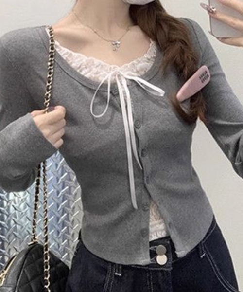 Flugge(フラッジー)の「レイヤードカーディガン(カーディガン/ボレロ・レディース・グレー/ピンク・MEDIUM/LARGE)」の4枚目の写真