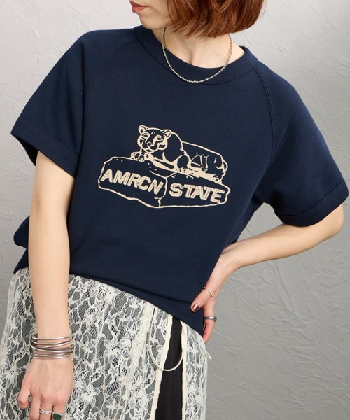 AMERICANA（アメリカーナ）の「[Americana/アメリカーナ] アニマルプリント  ショートスリーブラグランスウェット（スウェット・レディース・ネイビー/ライトグレー/サックスブルー・ONE SIZE）」の2枚目の写真