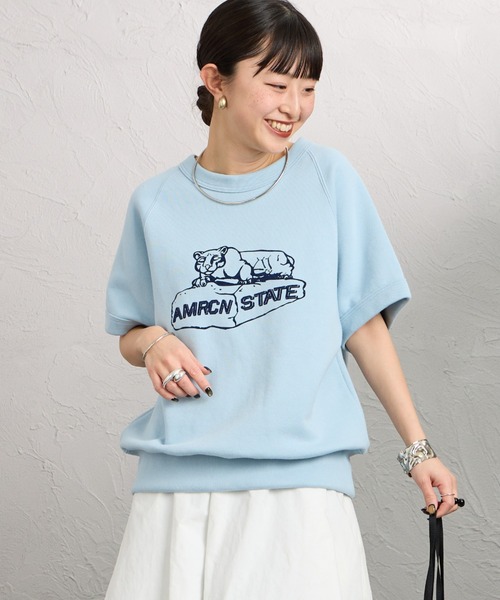 AMERICANA（アメリカーナ）の「[Americana/アメリカーナ] アニマルプリント  ショートスリーブラグランスウェット（スウェット・レディース・ネイビー/ライトグレー/サックスブルー・ONE SIZE）」の3枚目の写真