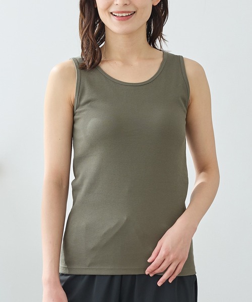 Honeys（ハニーズ）の「【接触冷感・ＵＶカット・遮熱・吸水速乾】カップ付タンクトップ（タンクトップ・レディース・オフホワイト/カーキ/グレイッシュベージュ/ブラック・L/LL/M/S）」の4枚目の写真