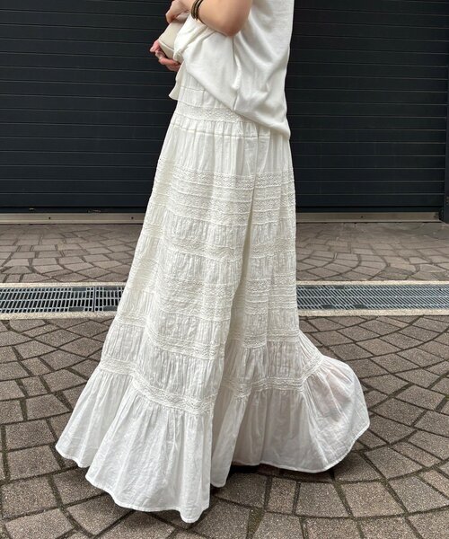 DouDou(ドゥドゥ)の「インドレースティアードスカート(スカート・レディース・ホワイト/ブラック・FREE)」の2枚目の写真