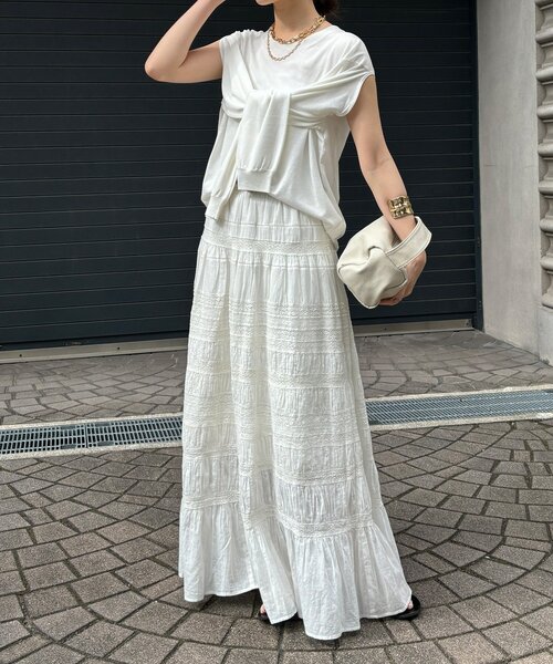 DouDou(ドゥドゥ)の「インドレースティアードスカート(スカート・レディース・ホワイト/ブラック・FREE)」の3枚目の写真