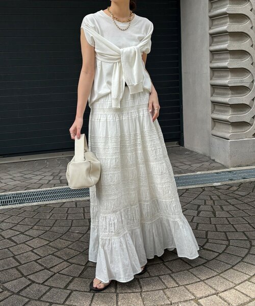 DouDou(ドゥドゥ)の「インドレースティアードスカート(スカート・レディース・ホワイト/ブラック・FREE)」の4枚目の写真