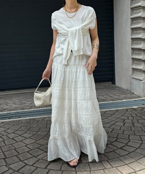 DouDou(ドゥドゥ)の「インドレースティアードスカート(スカート・レディース・ホワイト/ブラック・FREE)」の6枚目の写真