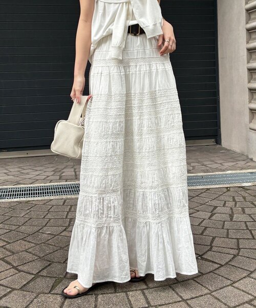 DouDou(ドゥドゥ)の「インドレースティアードスカート(スカート・レディース・ホワイト/ブラック・FREE)」の8枚目の写真