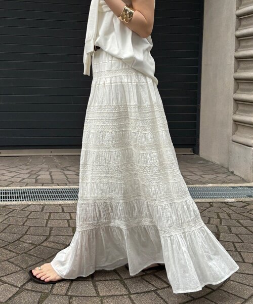 DouDou(ドゥドゥ)の「インドレースティアードスカート(スカート・レディース・ホワイト/ブラック・FREE)」の9枚目の写真
