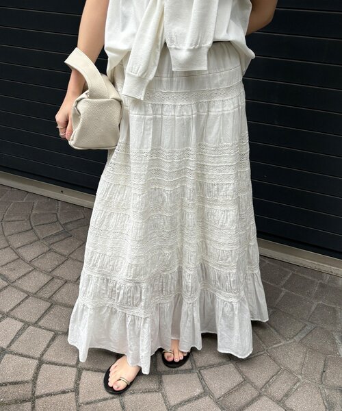DouDou(ドゥドゥ)の「インドレースティアードスカート(スカート・レディース・ホワイト/ブラック・FREE)」の10枚目の写真