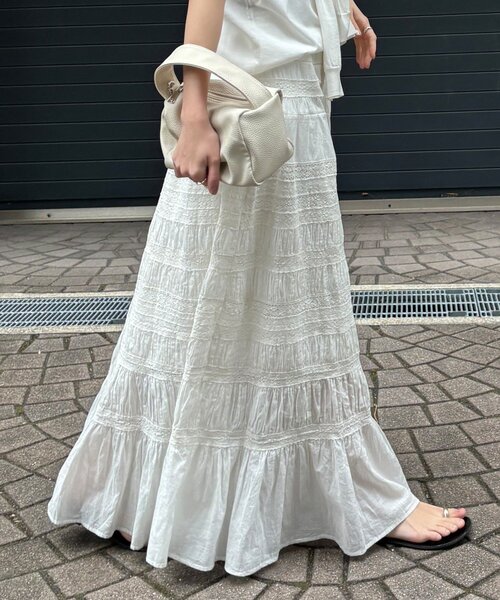 DouDou(ドゥドゥ)の「インドレースティアードスカート(スカート・レディース・ホワイト/ブラック・FREE)」の11枚目の写真