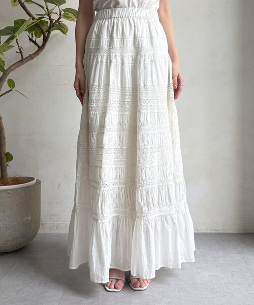 DouDou(ドゥドゥ)の「インドレースティアードスカート(スカート・レディース・ホワイト/ブラック・FREE)」の13枚目の写真