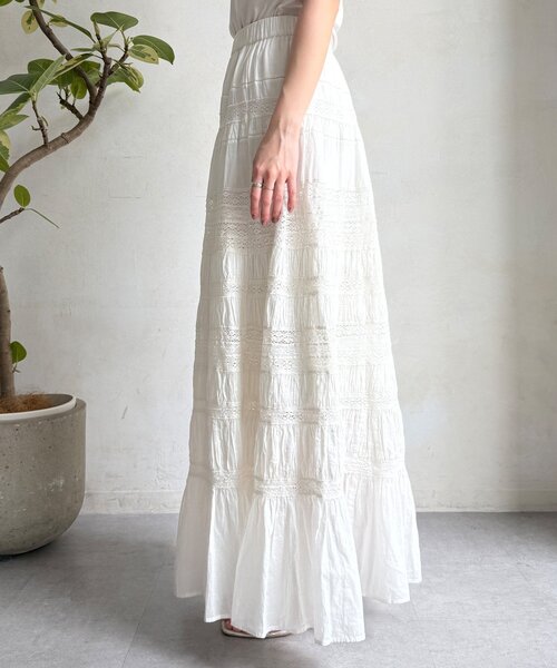 DouDou(ドゥドゥ)の「インドレースティアードスカート(スカート・レディース・ホワイト/ブラック・FREE)」の14枚目の写真