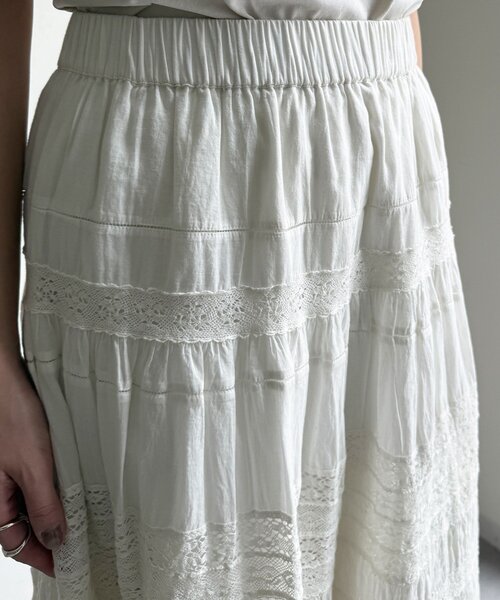 DouDou(ドゥドゥ)の「インドレースティアードスカート(スカート・レディース・ホワイト/ブラック・FREE)」の16枚目の写真