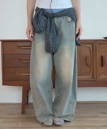 サイドピンタックバレルレッグデニム/Side pintuck barrel leg denim