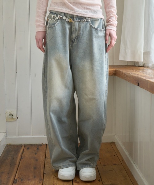 Birthday room（バースデイルーム）の「サイドピンタックバレルレッグデニム/Side pintuck barrel leg denim（デニムパンツ・レディース・ライトブルー/ブルー・FREE）」の20枚目の写真