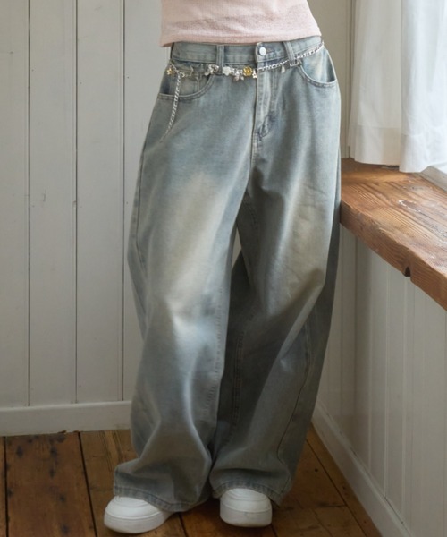 Birthday room（バースデイルーム）の「サイドピンタックバレルレッグデニム/Side pintuck barrel leg denim（デニムパンツ・レディース・ライトブルー/ブルー・FREE）」の22枚目の写真