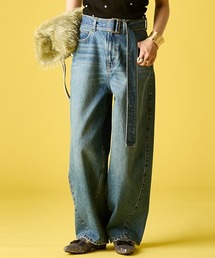GEVS.（ジェイヴィス）の「綿100％バレルレッグデニムパンツ(共布ベルト付)＜大きいサイズ有＞GEVS.（デニムパンツ）」