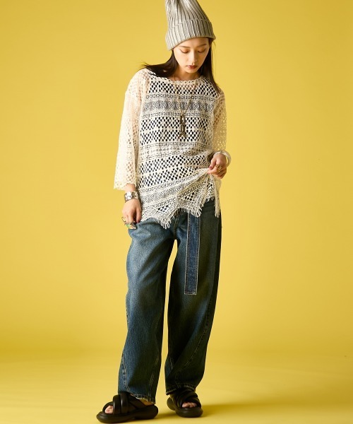 GEVS.(ジェイヴィス)の「綿100%バレルレッグデニムパンツ(共布ベルト付)<大きいサイズ有>GEVS.(デニムパンツ・レディース・ネイビー系/ブルー系・68/70/73/76/84/80/88/92/96/98/106)」の7枚目の写真