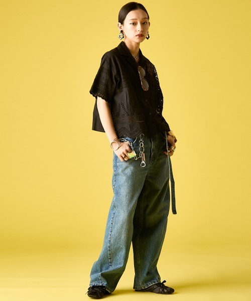 GEVS.(ジェイヴィス)の「綿100%バレルレッグデニムパンツ(共布ベルト付)<大きいサイズ有>GEVS.(デニムパンツ・レディース・ネイビー系/ブルー系・68/70/73/76/84/80/88/92/96/98/106)」の8枚目の写真