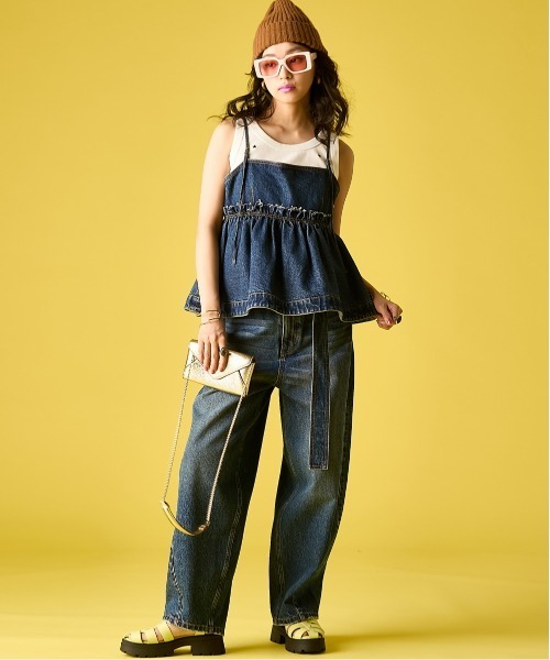 GEVS.(ジェイヴィス)の「綿100%バレルレッグデニムパンツ(共布ベルト付)<大きいサイズ有>GEVS.(デニムパンツ・レディース・ネイビー系/ブルー系・68/70/73/76/84/80/88/92/96/98/106)」の9枚目の写真