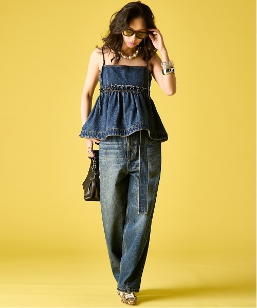 GEVS.(ジェイヴィス)の「綿100%バレルレッグデニムパンツ(共布ベルト付)<大きいサイズ有>GEVS.(デニムパンツ・レディース・ネイビー系/ブルー系・68/70/73/76/84/80/88/92/96/98/106)」の6枚目の写真