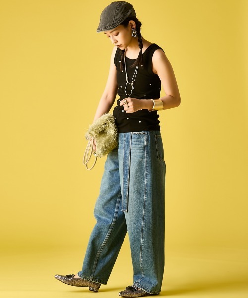 GEVS.(ジェイヴィス)の「綿100%バレルレッグデニムパンツ(共布ベルト付)<大きいサイズ有>GEVS.(デニムパンツ・レディース・ネイビー系/ブルー系・68/70/73/76/84/80/88/92/96/98/106)」の12枚目の写真