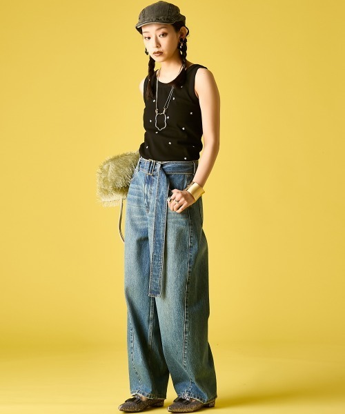 GEVS.(ジェイヴィス)の「綿100%バレルレッグデニムパンツ(共布ベルト付)<大きいサイズ有>GEVS.(デニムパンツ・レディース・ネイビー系/ブルー系・68/70/73/76/84/80/88/92/96/98/106)」の18枚目の写真