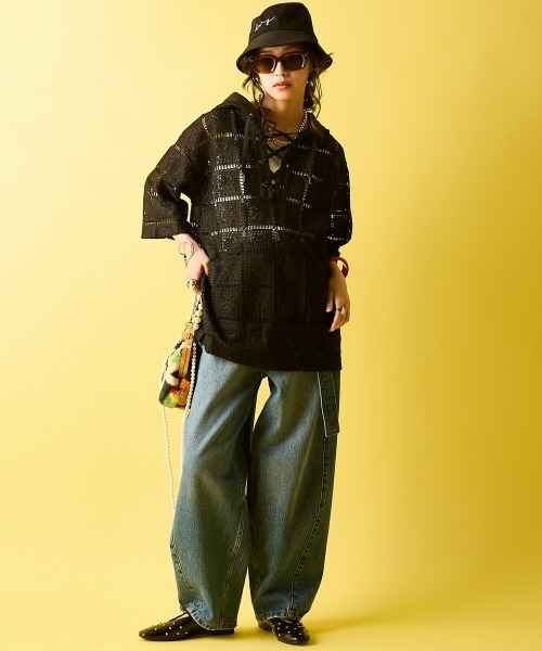 GEVS.(ジェイヴィス)の「綿100%バレルレッグデニムパンツ(共布ベルト付)<大きいサイズ有>GEVS.(デニムパンツ・レディース・ネイビー系/ブルー系・68/70/73/76/84/80/88/92/96/98/106)」の20枚目の写真