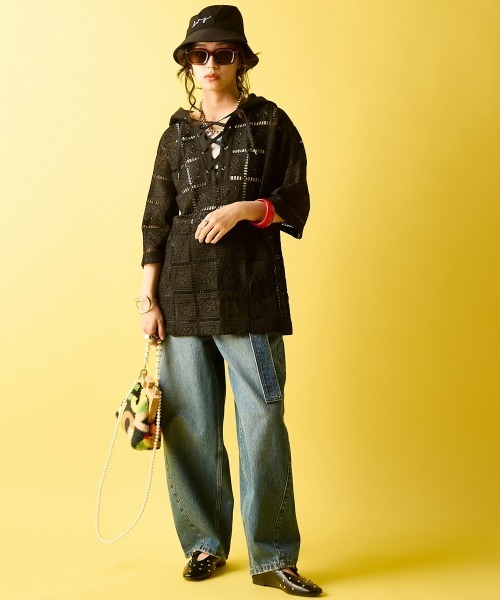 GEVS.(ジェイヴィス)の「綿100%バレルレッグデニムパンツ(共布ベルト付)<大きいサイズ有>GEVS.(デニムパンツ・レディース・ネイビー系/ブルー系・68/70/73/76/84/80/88/92/96/98/106)」の21枚目の写真