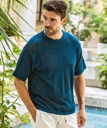 1PIU1UGUALE3 RELAX(ウノピゥウノウグァーレトレ リラックス)ブロックメッシュ ニット半袖Tシャツ