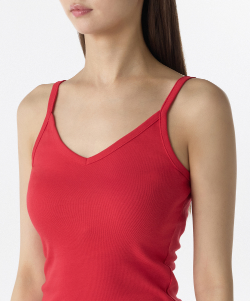 MUSINSA STANDARD WOMAN（ムシンサスタンダードウーマン）の「ウィメンズVネックスリーブレストップ[レッド]（Tシャツ/カットソー・レディース・その他・LARGE/X-SMALL/SMALL/MEDIUM）」の3枚目の写真