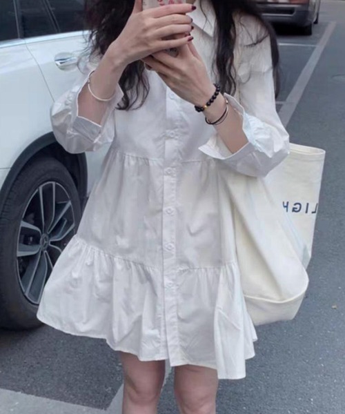 by LEGNA(バイレグナ)の「ティアードシャツワンピ(シャツワンピース・レディース・ホワイト/ブラック・FREE)」の6枚目の写真