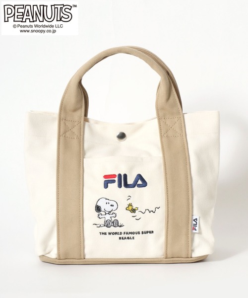 PEANUTS(ピーナッツ)の「FILA×PEANUTS(フィラ ピーナッツ)ブランドロゴ キャラクター刺繍 キャンバスミニトートバッグ(トートバッグ・レディース・ホワイト系/ブラック/ホワイト×ネイビー・FREE)」の9枚目の写真