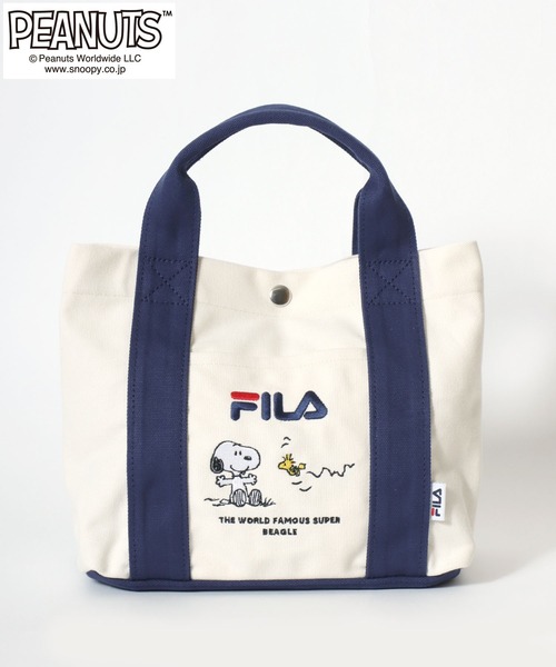 PEANUTS(ピーナッツ)の「FILA×PEANUTS(フィラ ピーナッツ)ブランドロゴ キャラクター刺繍 キャンバスミニトートバッグ(トートバッグ・レディース・ホワイト系/ブラック/ホワイト×ネイビー・FREE)」の5枚目の写真