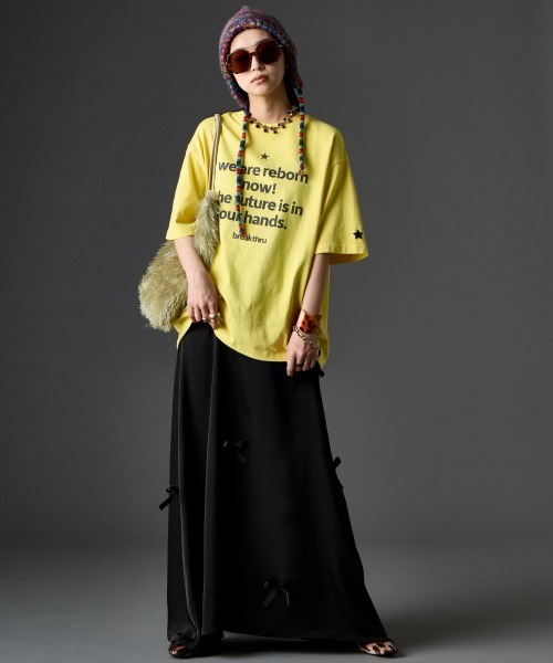GEVS.(ジェイヴィス)の「綿100%ピグメント染バックプリントTシャツ<大きいサイズ有>GEVS.(Tシャツ/カットソー・レディース・スミクロ/イエロー・3L/LL/L/M/5L/4L)」の6枚目の写真