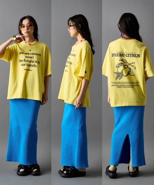 GEVS.(ジェイヴィス)の「綿100%ピグメント染バックプリントTシャツ<大きいサイズ有>GEVS.(Tシャツ/カットソー・レディース・スミクロ/イエロー・3L/LL/L/M/5L/4L)」の10枚目の写真