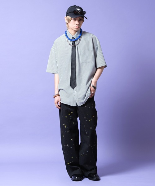 a.p.o.v.(エーピーオービー)の「a.p.o.v. オーバーサイズストライプ半袖シャツ(シャツ/ブラウス・メンズ・ブルー/ブラック/ホワイト・ONESIZE)」の9枚目の写真
