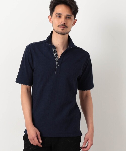 NICOLE CLUB FOR MEN(ニコルクラブフォーメン)の「【NICOLE SPORTS】幾何学柄スキッパーポロシャツ(ポロシャツ・メンズ・ライトグレー/ホワイト/ラベンダー/ブラック/ネイビー・L/XL/M/XXL)」の4枚目の写真