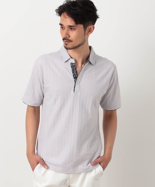 NICOLE CLUB FOR MEN(ニコルクラブフォーメン)の「【NICOLE SPORTS】幾何学柄スキッパーポロシャツ(ポロシャツ・メンズ・ライトグレー/ホワイト/ラベンダー/ブラック/ネイビー・L/XL/M/XXL)」の3枚目の写真