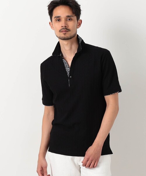 NICOLE CLUB FOR MEN(ニコルクラブフォーメン)の「【NICOLE SPORTS】幾何学柄スキッパーポロシャツ(ポロシャツ・メンズ・ライトグレー/ホワイト/ラベンダー/ブラック/ネイビー・L/XL/M/XXL)」の2枚目の写真