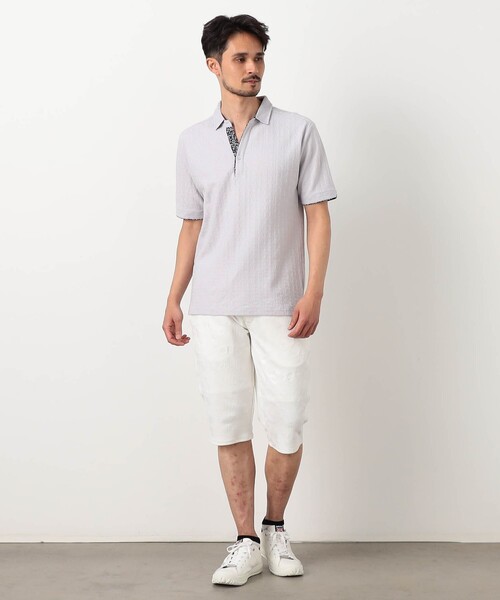 NICOLE CLUB FOR MEN(ニコルクラブフォーメン)の「【NICOLE SPORTS】幾何学柄スキッパーポロシャツ(ポロシャツ・メンズ・ライトグレー/ホワイト/ラベンダー/ブラック/ネイビー・L/XL/M/XXL)」の7枚目の写真