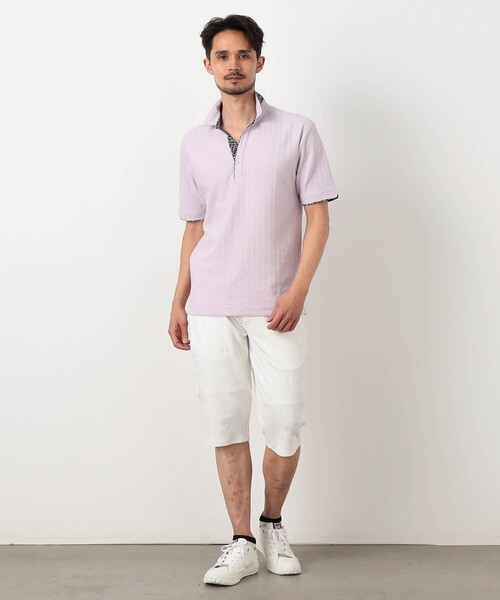 NICOLE CLUB FOR MEN(ニコルクラブフォーメン)の「【NICOLE SPORTS】幾何学柄スキッパーポロシャツ(ポロシャツ・メンズ・ライトグレー/ホワイト/ラベンダー/ブラック/ネイビー・L/XL/M/XXL)」の10枚目の写真