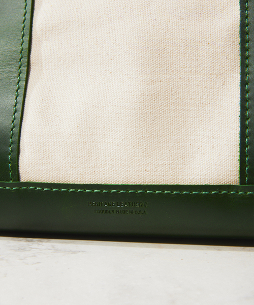 HERITAGE LEATHER（ヘリテージレザー）の「HERITAGE LEATHER / ヘリテージレザー 別注 キャンバス レザー トート L（トートバッグ・メンズ・グリーン・FREE）」の3枚目の写真