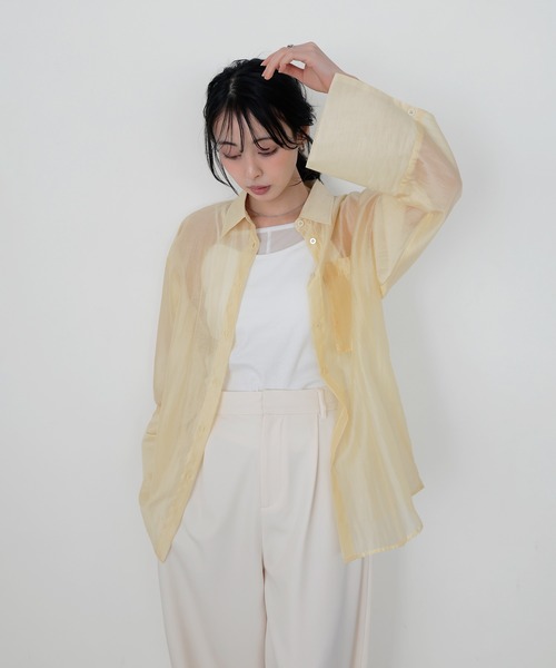 LIAN(リアン)の「ビックカフスシアーオーバーシャツ(シャツ/ブラウス・レディース・ブルー/オフホワイト/イエロー/ブラック/ブラウン・FREE)」の11枚目の写真