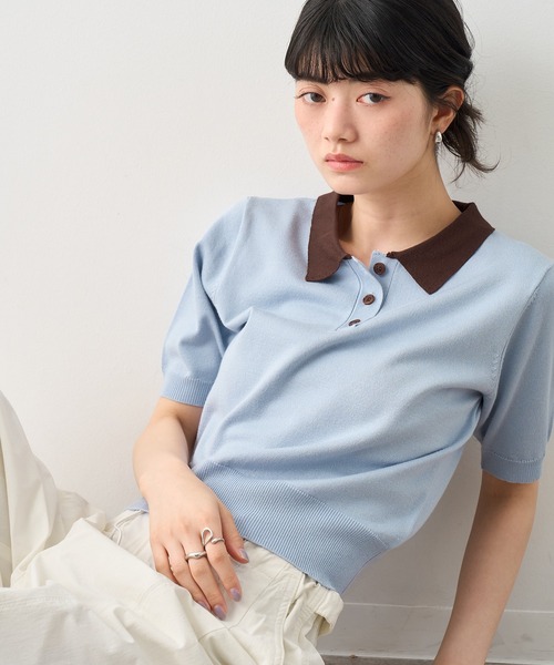 nulelu商品になります。 NOGLE/ノグル】バイカラー半袖ポロニット（ポロシャツ）｜NOGLE