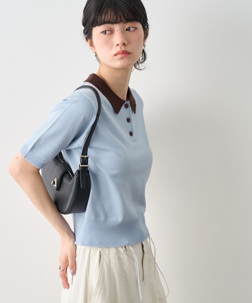 NOGLE(ノグル)の「【NOGLE/ノグル】バイカラー半袖ポロニット(ポロシャツ・レディース・ブラック/サックスブルー/グレー/ネイビー・FREE)」の12枚目の写真