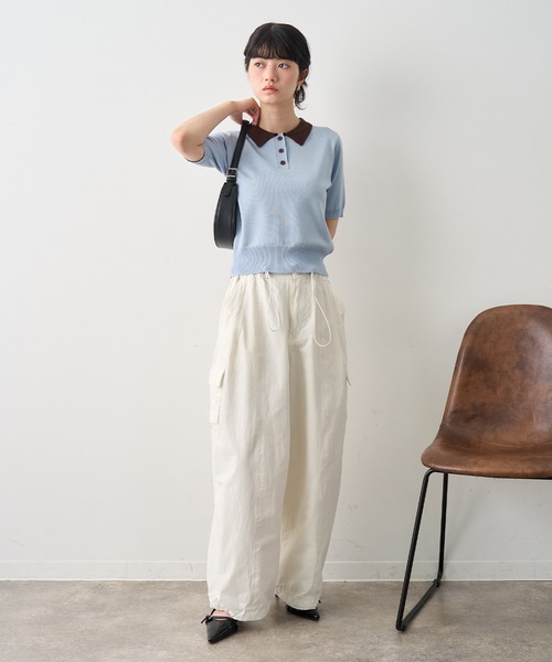 NOGLE(ノグル)の「【NOGLE/ノグル】バイカラー半袖ポロニット(ポロシャツ・レディース・ブラック/サックスブルー/グレー/ネイビー・FREE)」の15枚目の写真